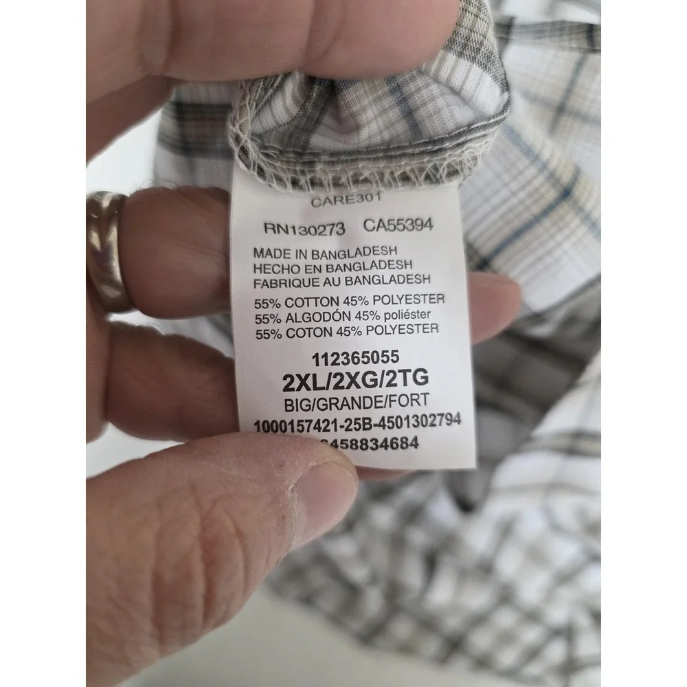 Wrangler Shirt Mens 2XL Brown Plaid Western Snap Short Sleeve Easy Care - Picture 8 of 10